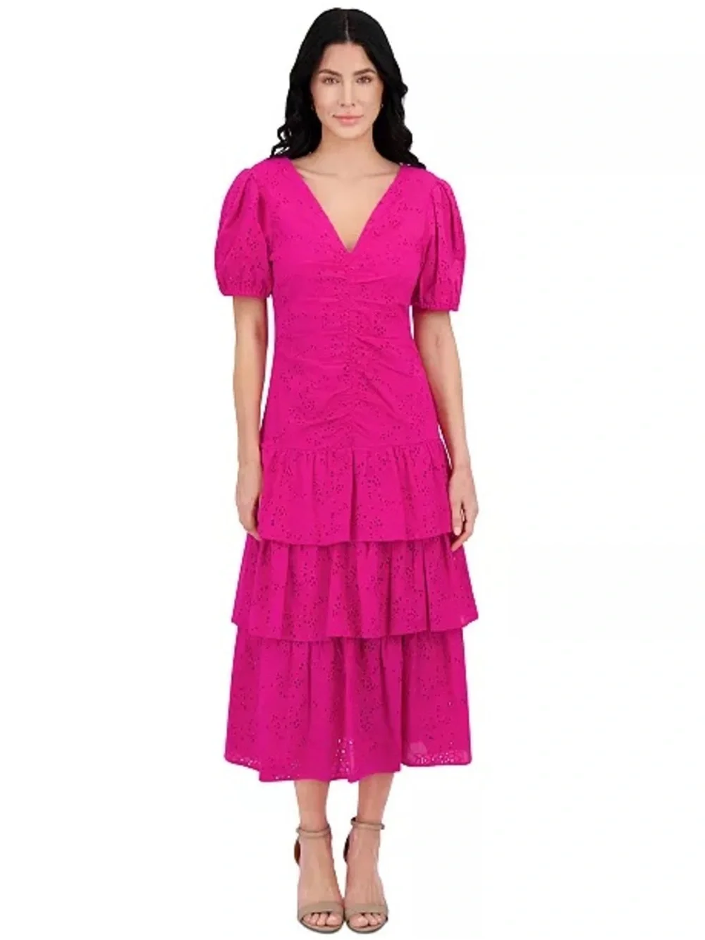 Kensie Emboridered layered Puff Sleeve Dress